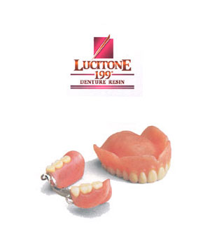 Lucitone 199 image with three fake teeth's at Atlanta, GA Illustration of top-quality Lucitone 199® denture resin