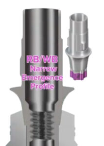 An infographic image of the RB/WB narrow emergence profile implant type